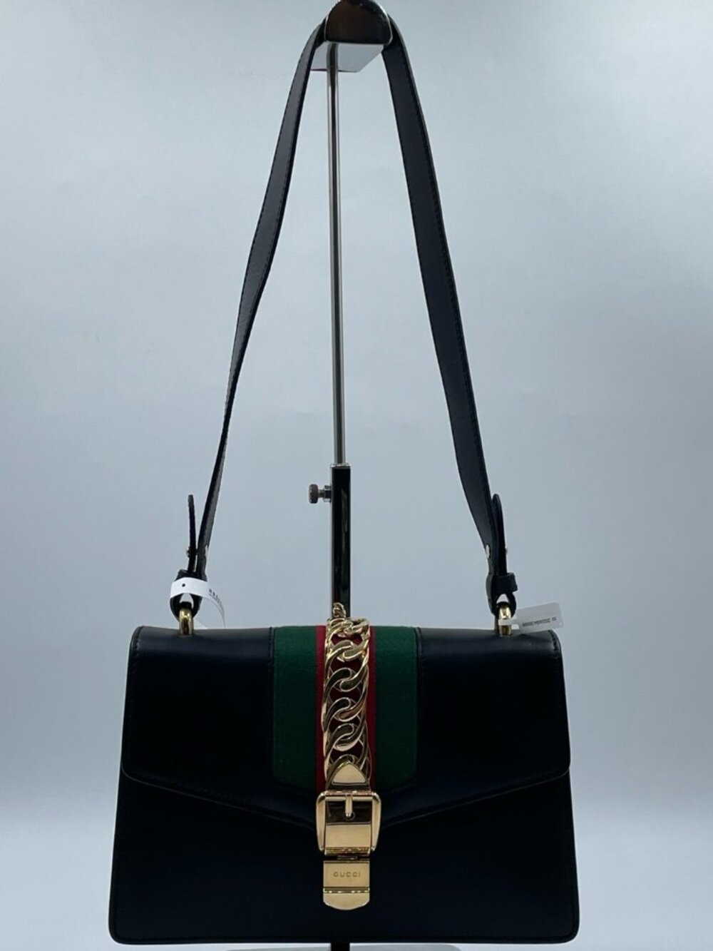 Gucci Smooth Calfskin Leather Small Sylvie Shoulder Bag Black GHW